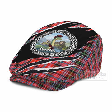 Straiton Tartan Loch Ness Monster Flat Cap, Jeff Cap Celtic Knot Nessie Art