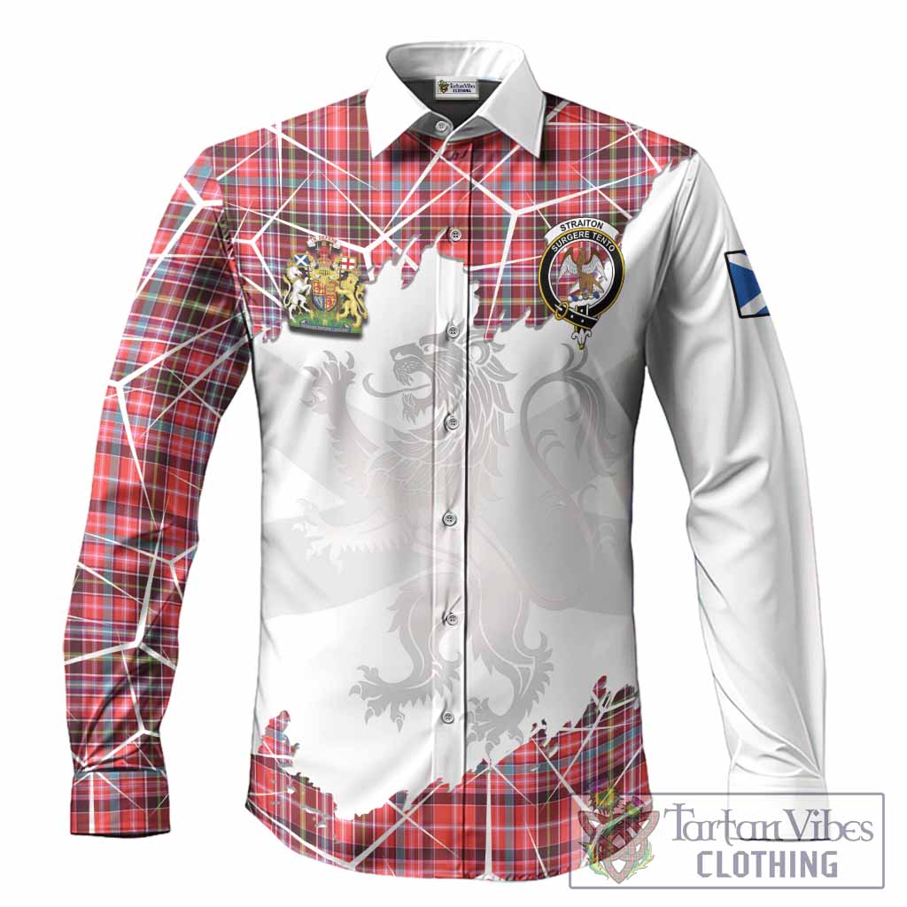 Straiton Tartan Long Sleeve Button Shirts with Family Crest and Lion Rampant Grunge Style