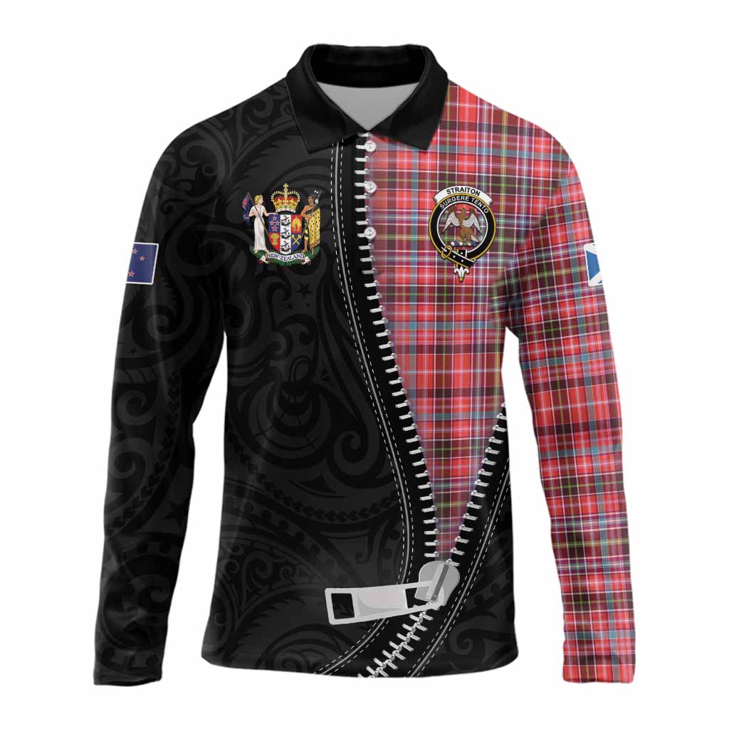 Straiton Tartan Long Sleeve Polo Shirt New Zealand Pattern Unique Zipper Stylized