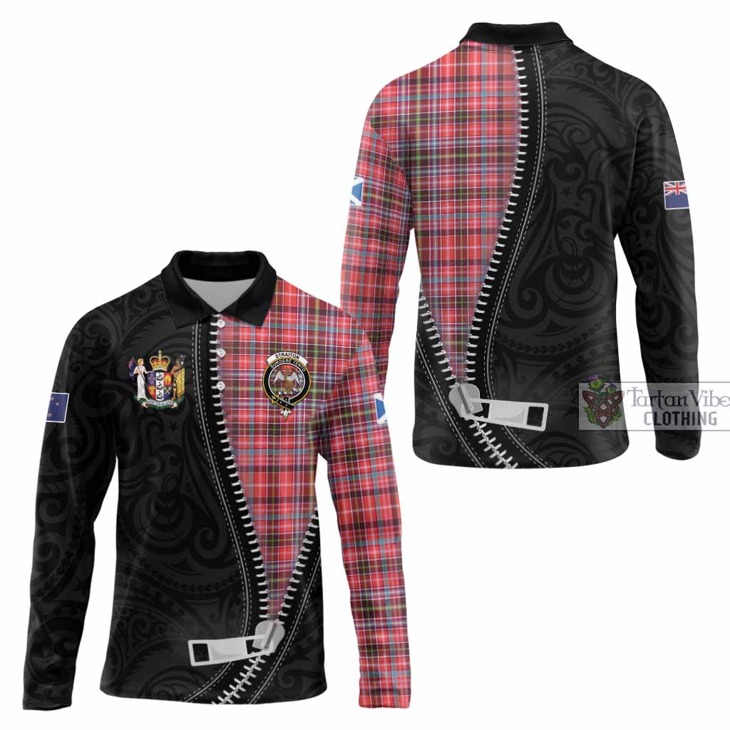 Straiton Tartan Long Sleeve Polo Shirt New Zealand Pattern Unique Zipper Stylized