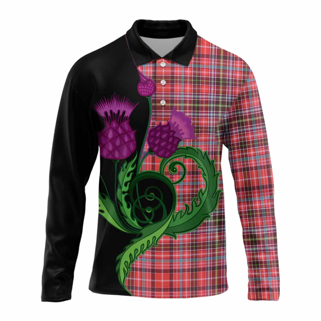 Straiton Tartan Long Sleeve Polo Shirt Traditional Scottish Thistle