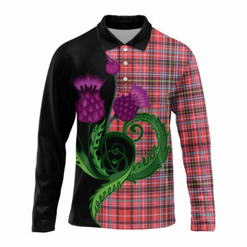 Straiton Tartan Long Sleeve Polo Shirt Traditional Scottish Thistle