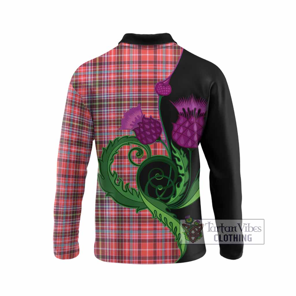 Straiton Tartan Long Sleeve Polo Shirt Traditional Scottish Thistle