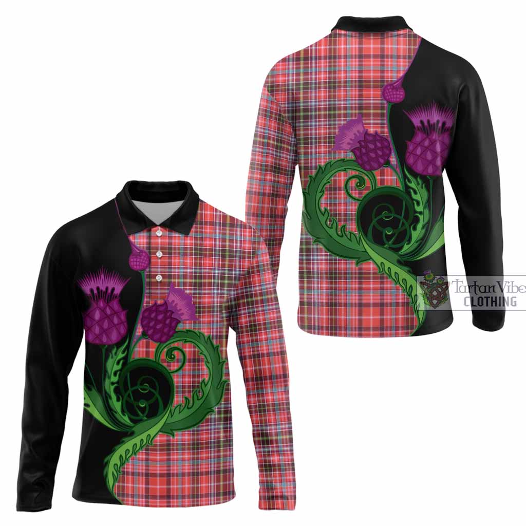 Straiton Tartan Long Sleeve Polo Shirt Traditional Scottish Thistle