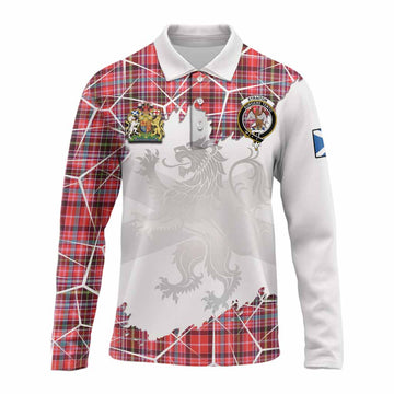 Straiton Tartan Long Sleeve Polo Shirt with Family Crest and Lion Rampant Grunge Style