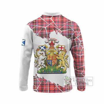 Straiton Tartan Long Sleeve Polo Shirt with Family Crest and Lion Rampant Grunge Style