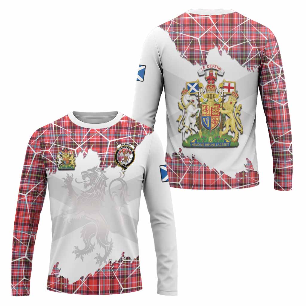 Straiton Tartan Long Sleeve T-Shirt with Family Crest and Lion Rampant Grunge Style