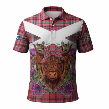 Straiton Tartan Polo Shirt Scottish Thistle Heilan Coo