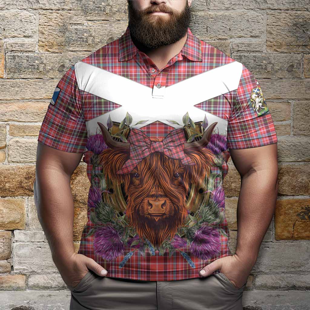 Straiton Tartan Polo Shirt Scottish Thistle Heilan Coo