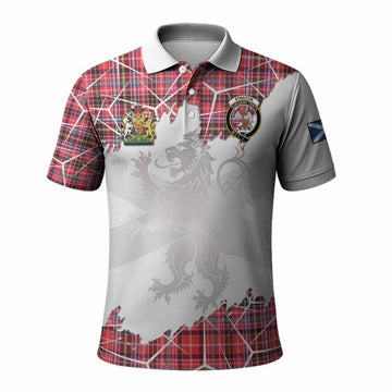 Straiton Tartan Polo Shirt with Family Crest and Lion Rampant Grunge Style
