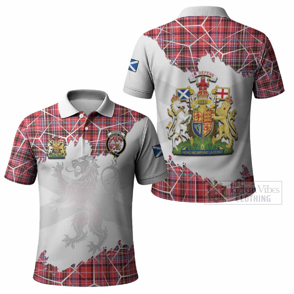 Straiton Tartan Polo Shirt with Family Crest and Lion Rampant Grunge Style