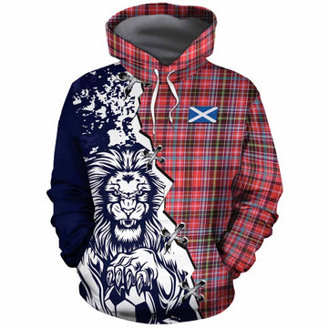Straiton Tartan Scottish Cotton Hoodie Angry Lion With Soccer Ball Style