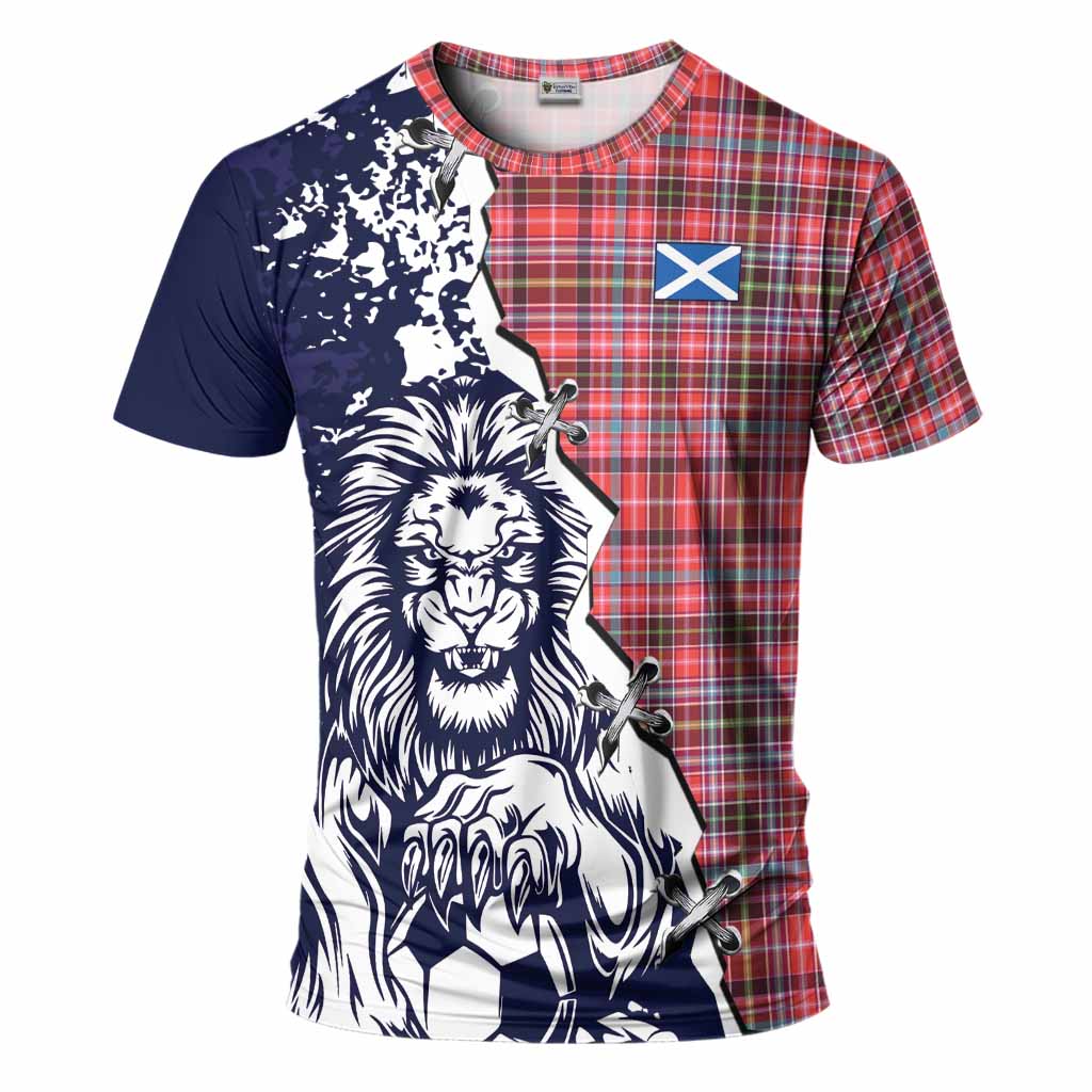 Straiton Tartan Scottish T-Shirt Angry Lion With Soccer Ball Style
