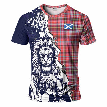 Straiton Tartan Scottish T-Shirt Angry Lion With Soccer Ball Style