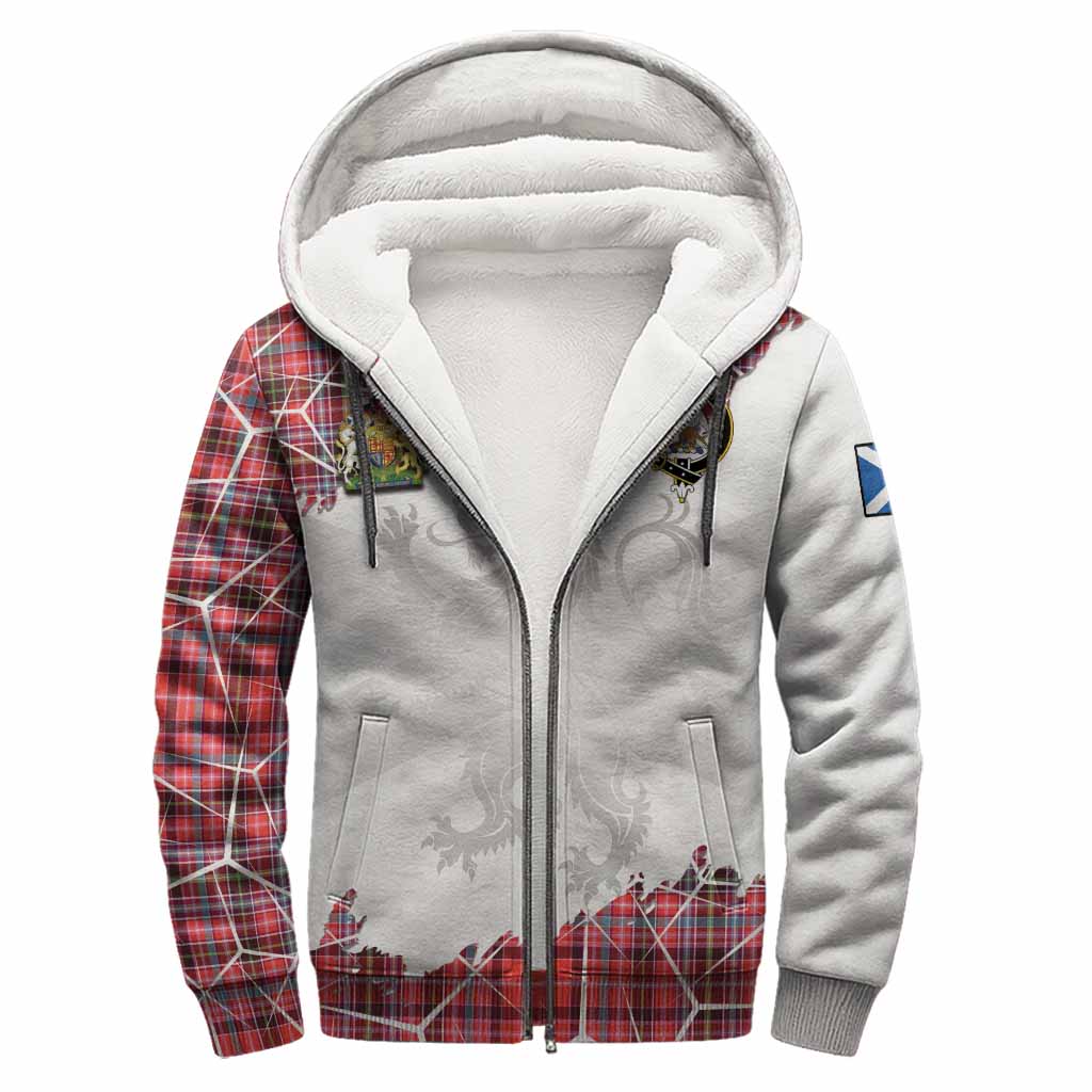 Straiton Tartan Sherpa Hoodie with Family Crest and Lion Rampant Grunge Style