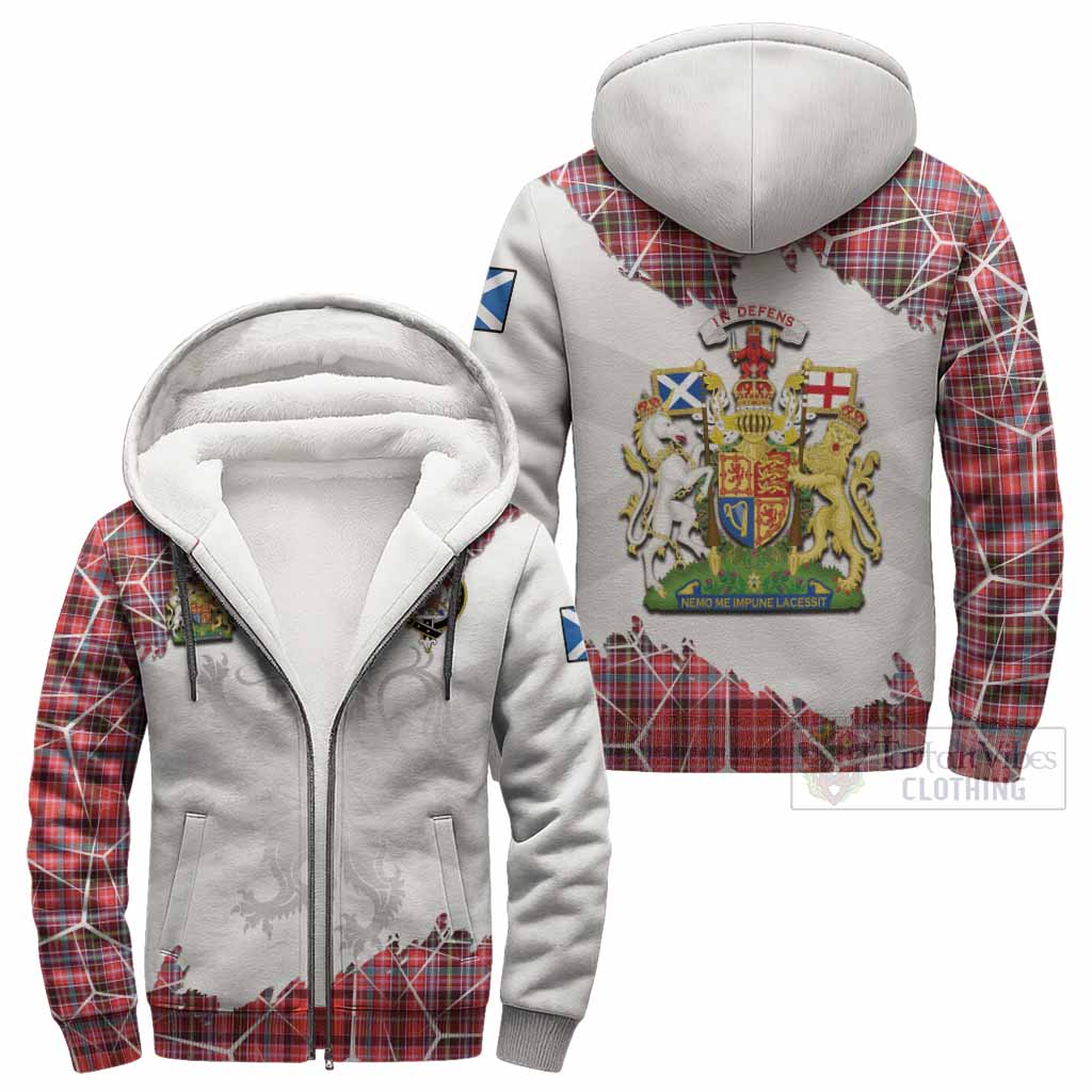 Straiton Tartan Sherpa Hoodie with Family Crest and Lion Rampant Grunge Style