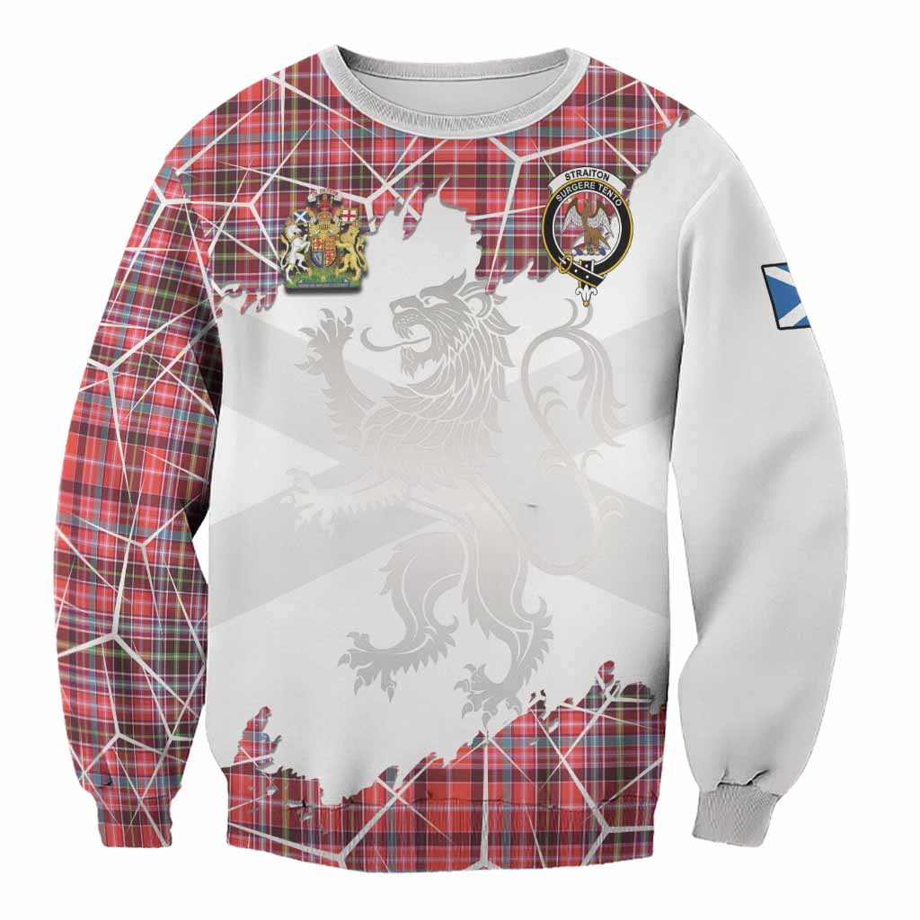 Straiton Tartan Sweatshirt with Family Crest and Lion Rampant Grunge Style