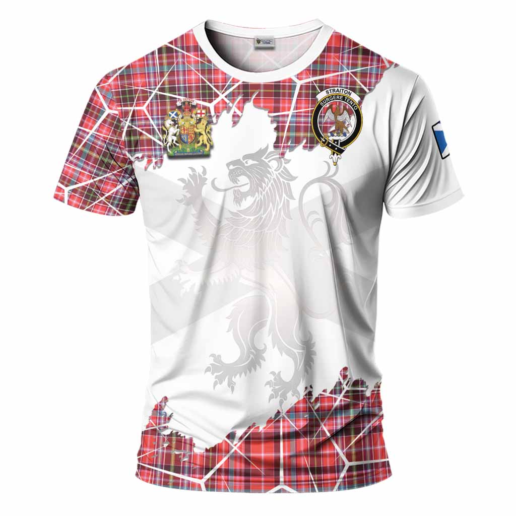 Straiton Tartan T-Shirt with Family Crest and Lion Rampant Grunge Style