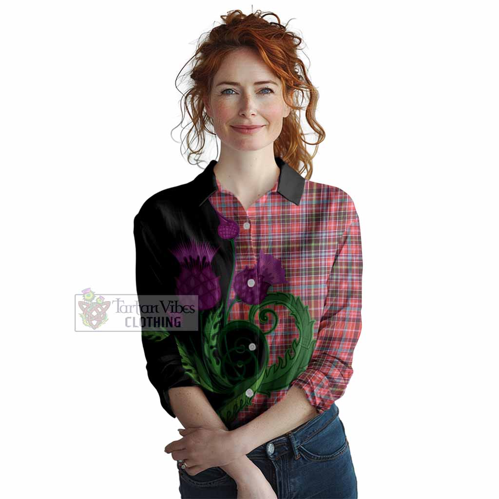 Straiton Tartan Women Casual Shirt Traditional Scottish Thistle