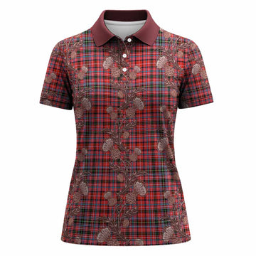 Straiton Tartan Women Polo Shirt Seamless Scottish Thistle Flowers