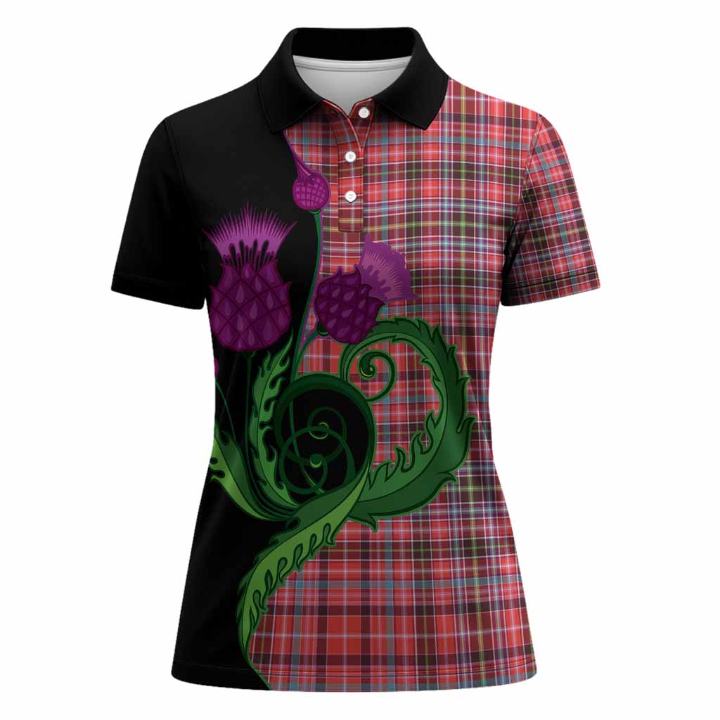 Straiton Tartan Women Polo Shirt Traditional Scottish Thistle
