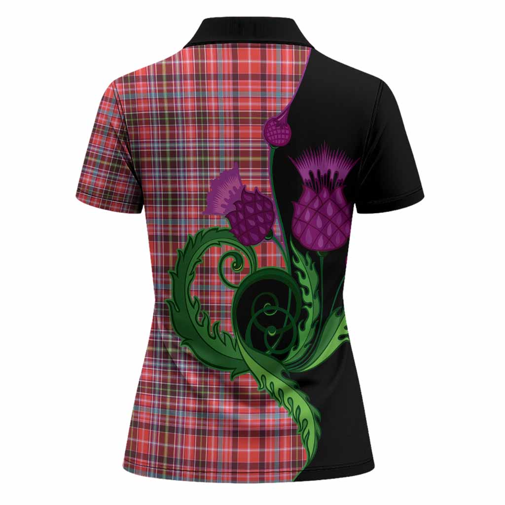 Straiton Tartan Women Polo Shirt Traditional Scottish Thistle