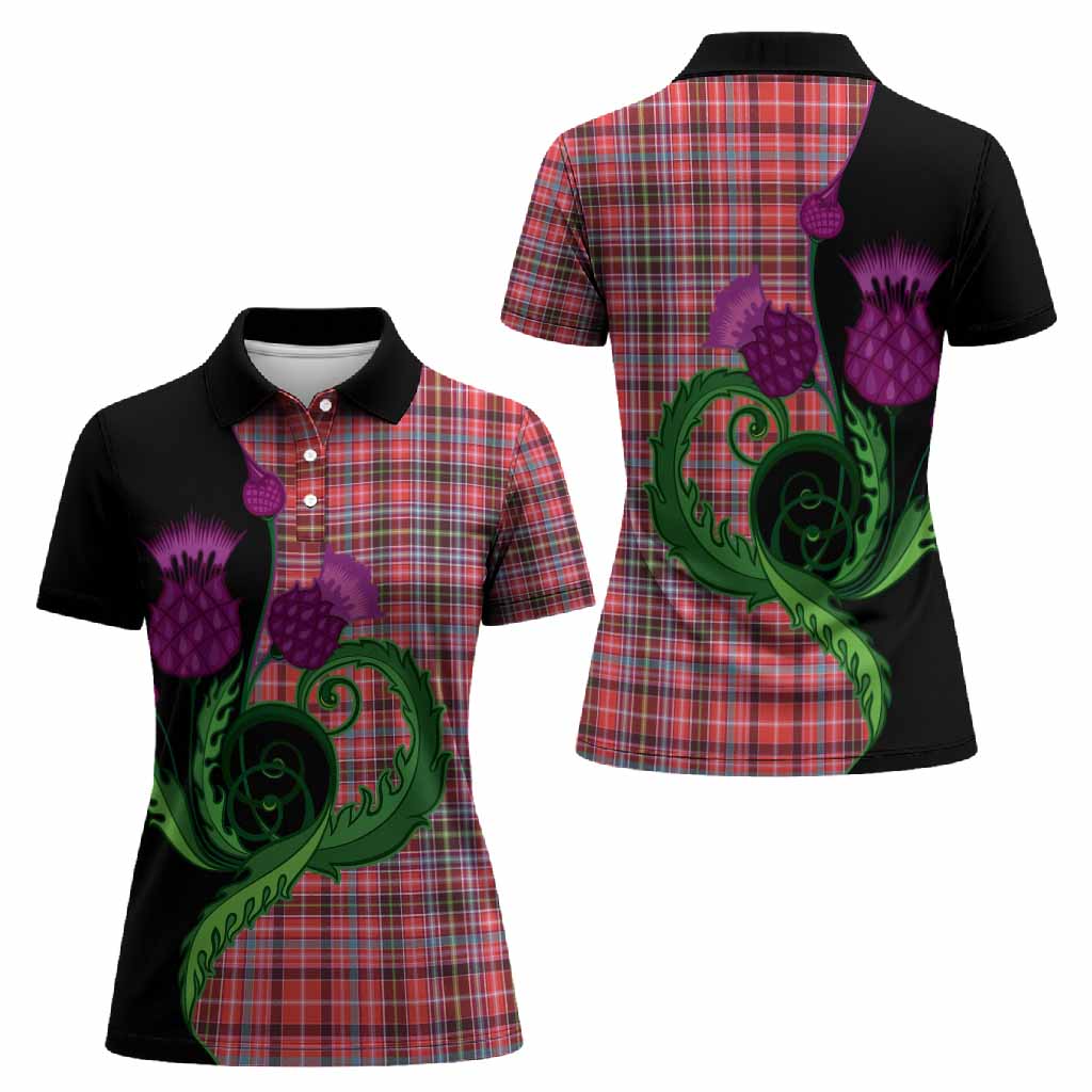 Straiton Tartan Women Polo Shirt Traditional Scottish Thistle