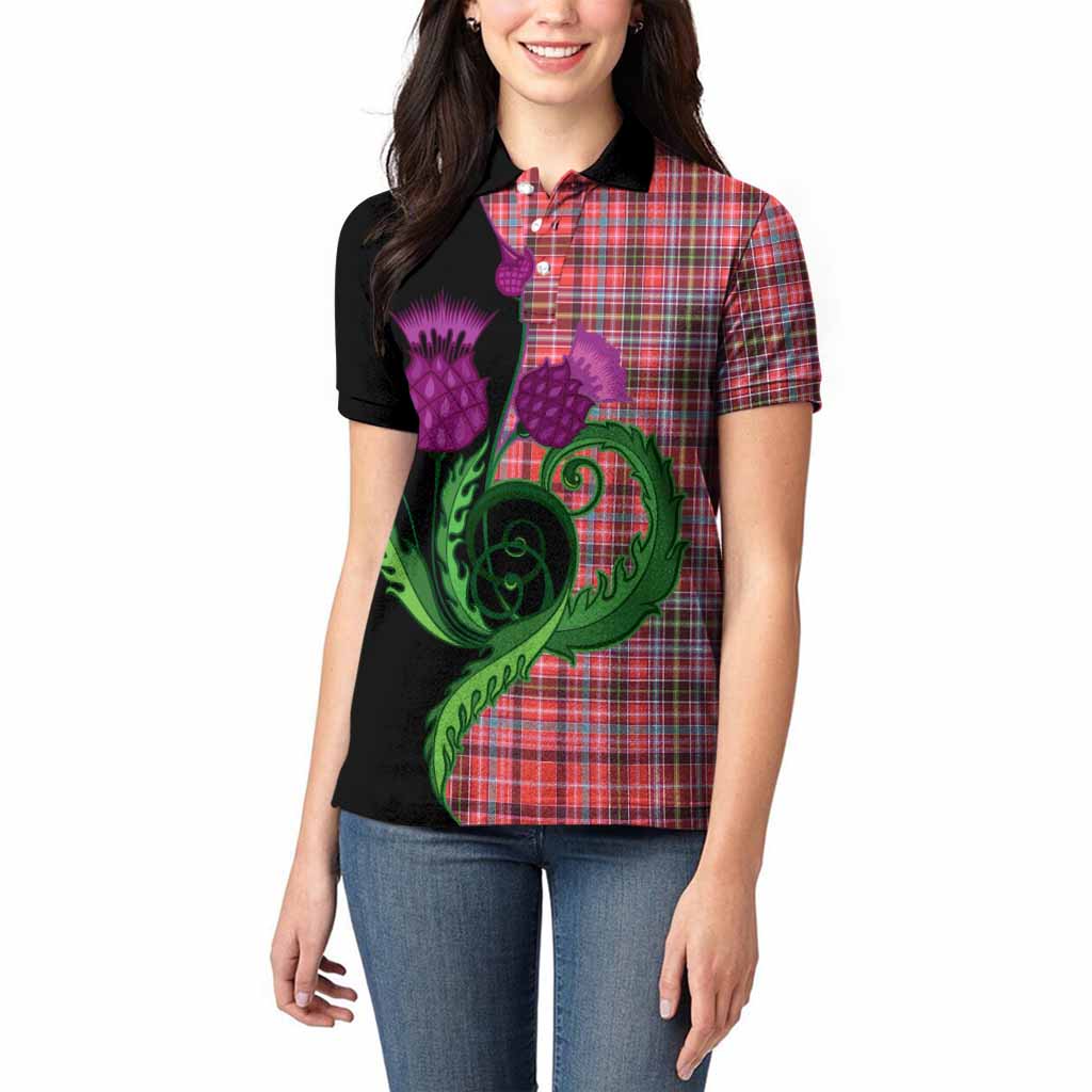 Straiton Tartan Women Polo Shirt Traditional Scottish Thistle
