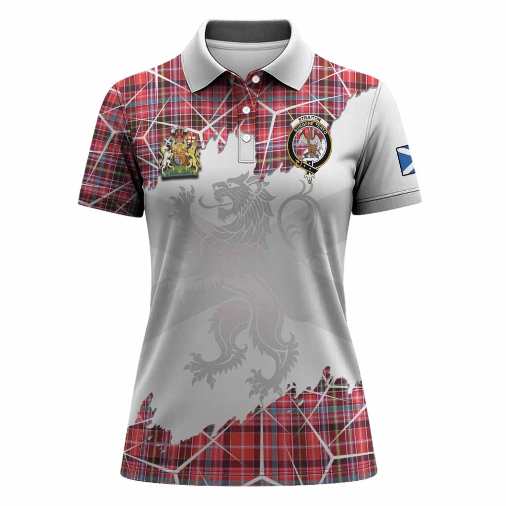 Straiton Tartan Women Polo Shirt with Family Crest and Lion Rampant Grunge Style