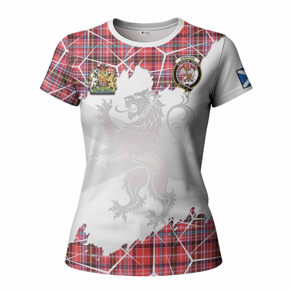 Straiton Tartan Women T shirt with Family Crest and Lion Rampant Grunge Style