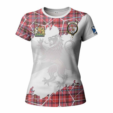 Straiton Tartan Women T shirt with Family Crest and Lion Rampant Grunge Style