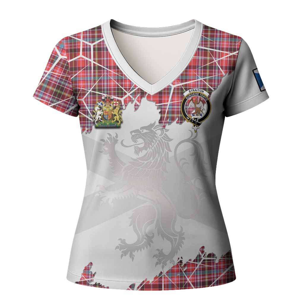 Straiton Tartan Women T shirt with Family Crest and Lion Rampant Grunge Style