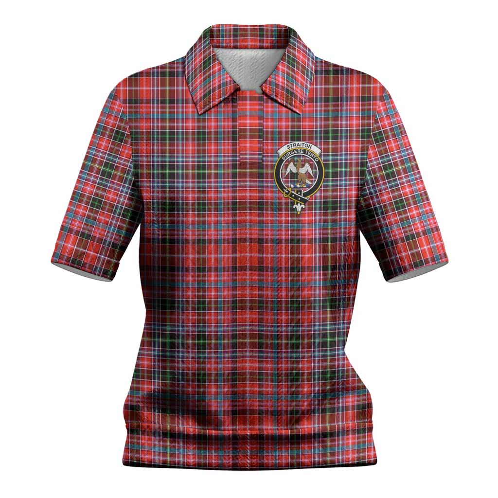Straiton Tartan Women’s Polo Sweater Top with Family Crest