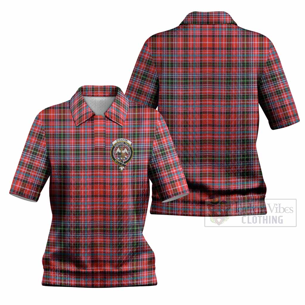 Straiton Tartan Women’s Polo Sweater Top with Family Crest