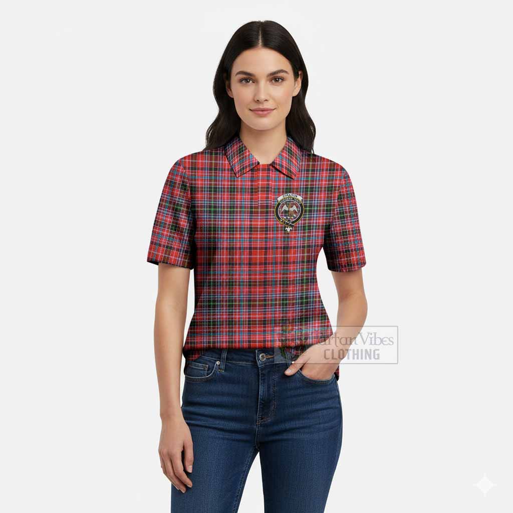 Straiton Tartan Women’s Polo Sweater Top with Family Crest