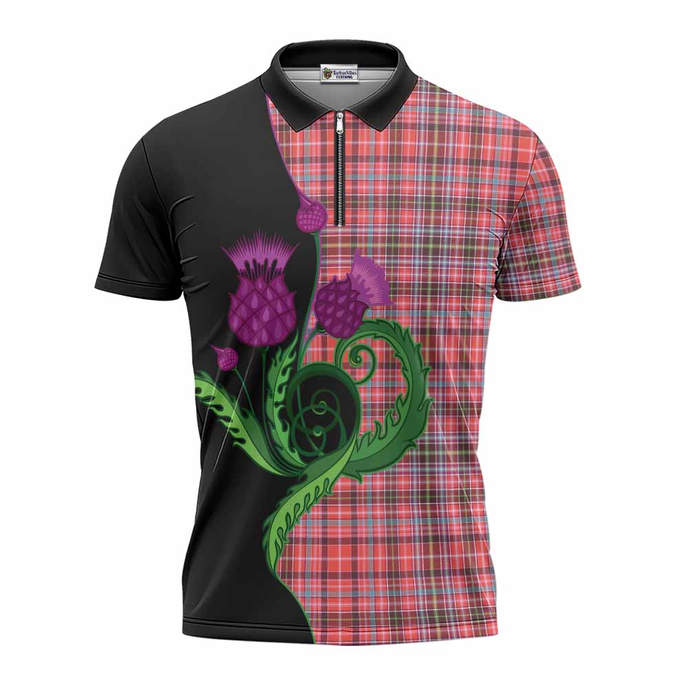 Straiton Tartan Zipper Polo Shirt Traditional Scottish Thistle