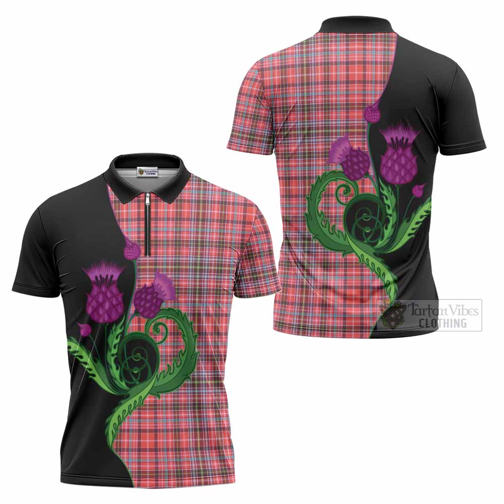 Straiton Tartan Zipper Polo Shirt Traditional Scottish Thistle
