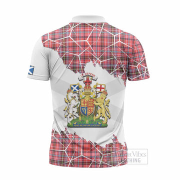 Straiton Tartan Zipper Polo Shirt with Family Crest and Lion Rampant Grunge Style
