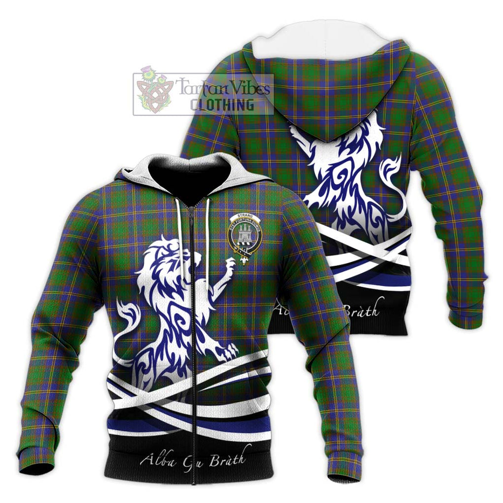 Strang of Balkaskie Tartan Knitted Hoodie with Alba Gu Brath Regal Lion Emblem Unisex Knitted Zip Hoodie - Tartanvibesclothing Shop