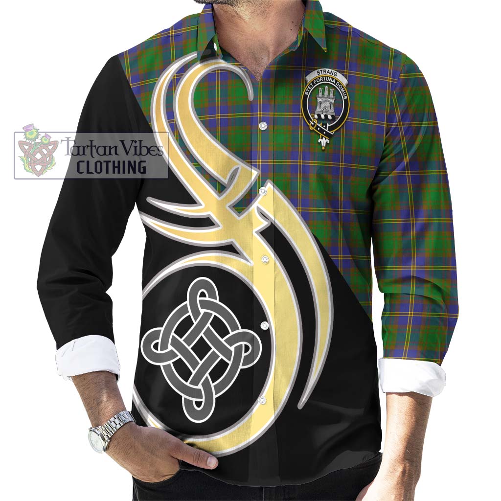 Strang of Balkaskie Tartan Long Sleeve Button Shirt with Family Crest and Celtic Symbol Style - Tartan Vibes Clothing