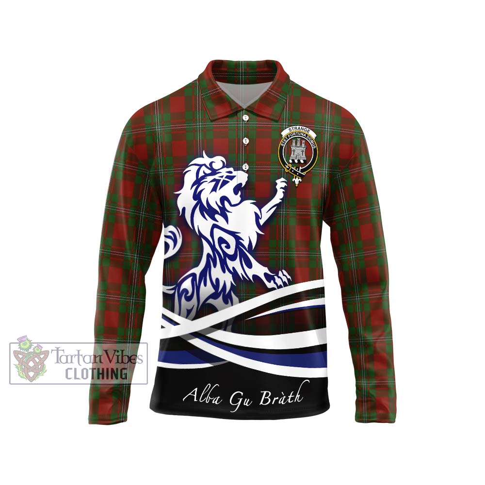 Strange (Strang) Tartan Long Sleeve Polo Shirt with Alba Gu Brath Regal Lion Emblem Unisex - Tartanvibesclothing Shop