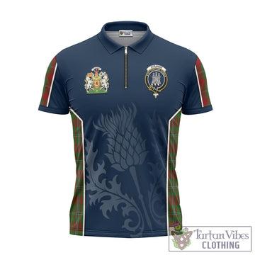 Strange (Strang) Tartan Zipper Polo Shirt with Family Crest and Scottish Thistle Vibes Sport Style