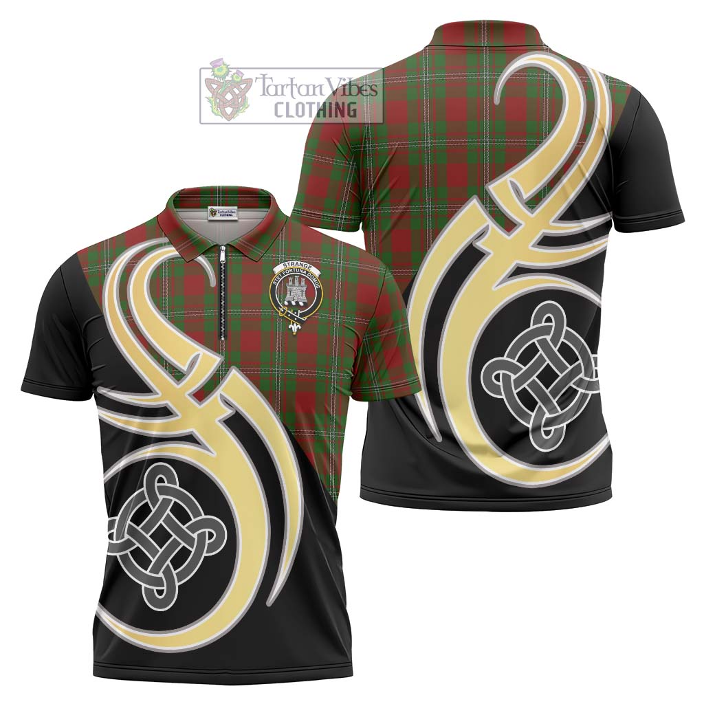 Tartan Vibes Clothing Strange Tartan Zipper Polo Shirt with Family Crest and Celtic Symbol Style