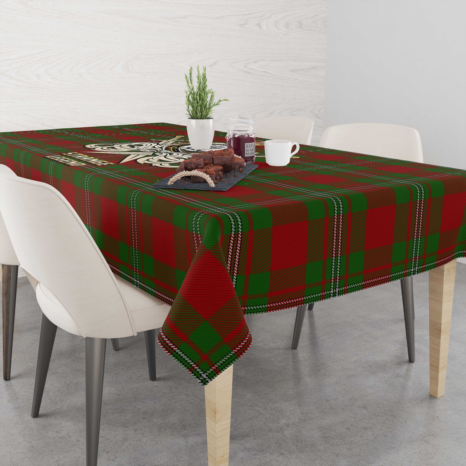 Tartan Vibes Clothing Strange Tartan Tablecloth with Clan Crest and the Golden Sword of Courageous Legacy