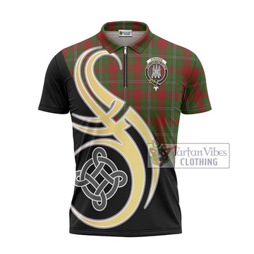 Strange (Strang) Tartan Zipper Polo Shirt with Family Crest and Celtic Symbol Style