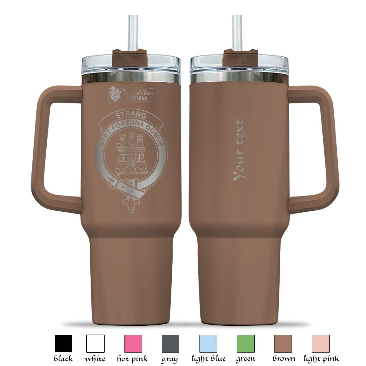 Tartan Vibes Clothing Strange Engraved Family Crest Tumbler with Handle