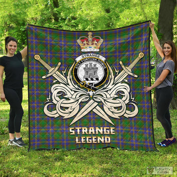 Strange of Balkaskie Tartan Quilt with Clan Crest and the Golden Sword of Courageous Legacy