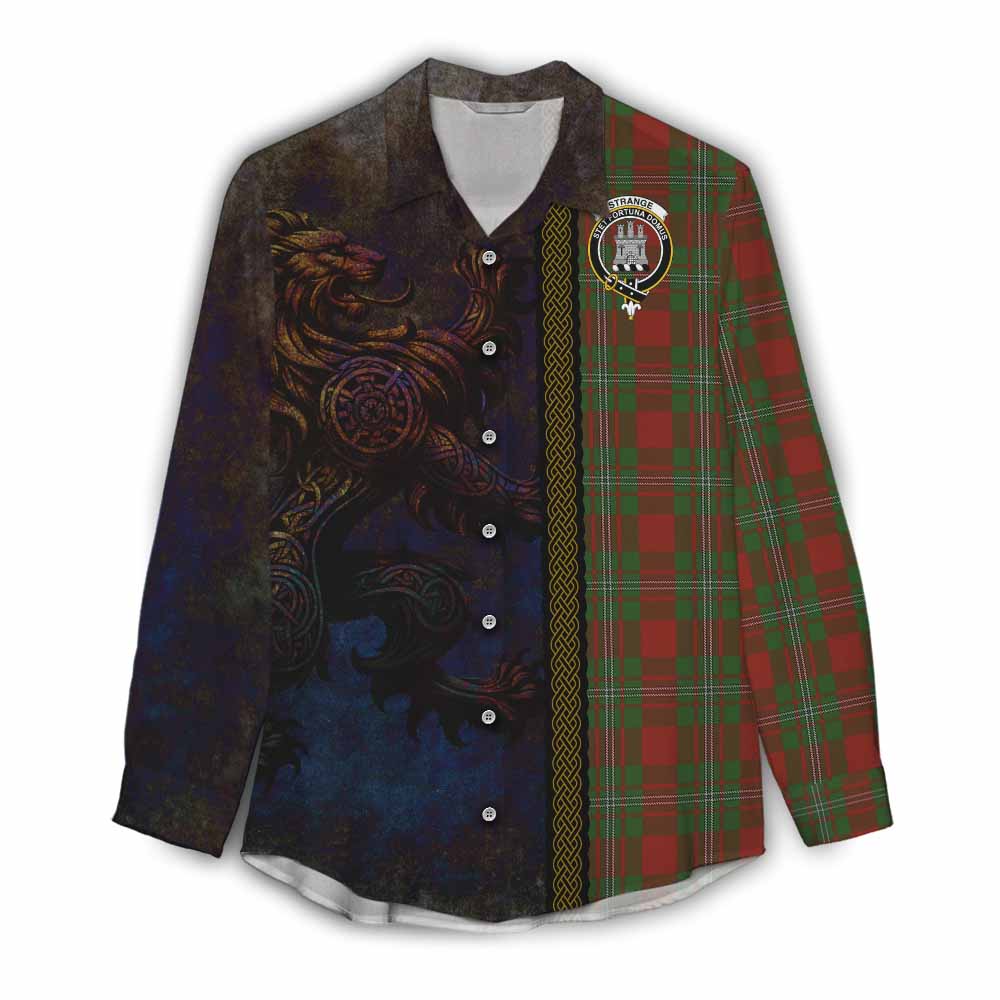 Tartan Vibes Clothing Strange (Strang) Tartan Family Crest Women's Casual Shirt Alba Gu Brath Be Brave Lion Ancient Style