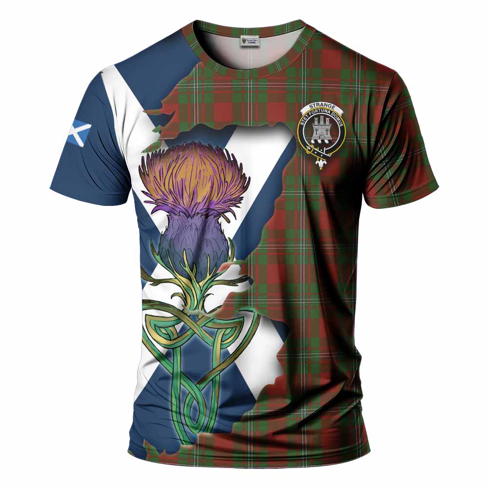 Tartan Vibes Clothing Strange (Strang) Tartan Family Crest T-Shirt Scottish Thistle Celtic Inspired