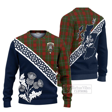 Tartan Vibes Clothing Strange (Strang) Tartan Knitted Sweater Featuring Thistle and Scotland Map